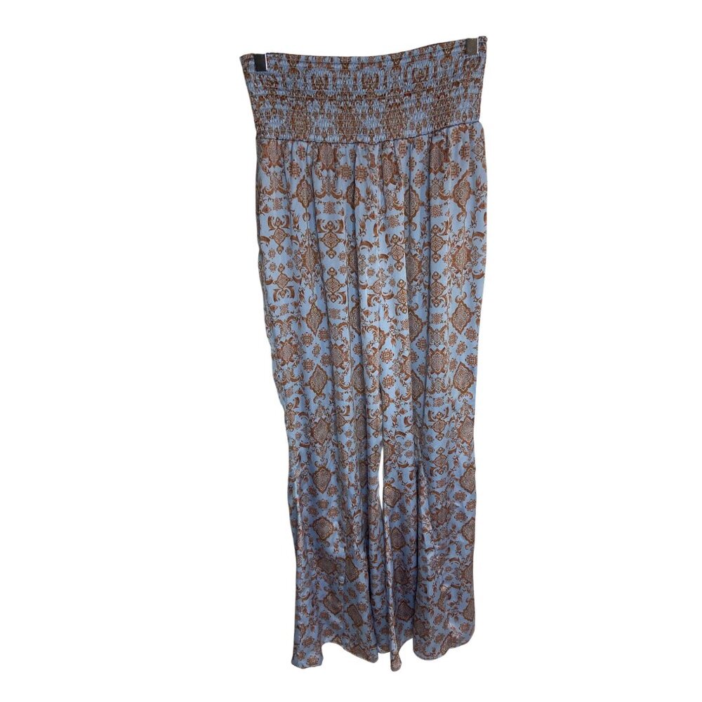 Free People Blue and Rust Tile-Print Wide-Leg Pajama Pants - Picture 3 of 9
